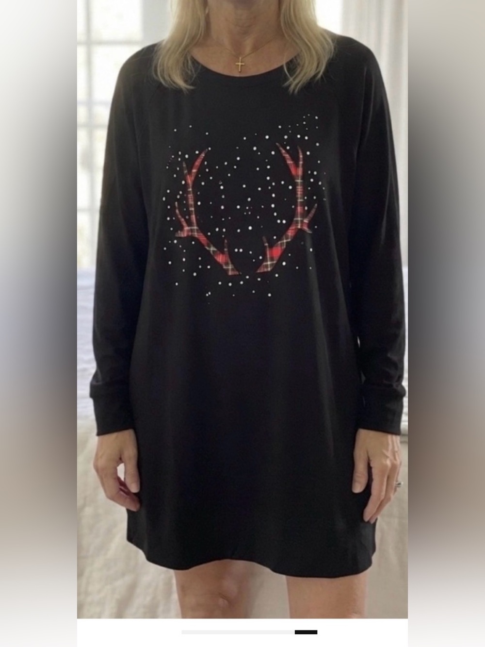 Victoria's Secret Black Sweatshirt with Red Plaid Antler Graphic